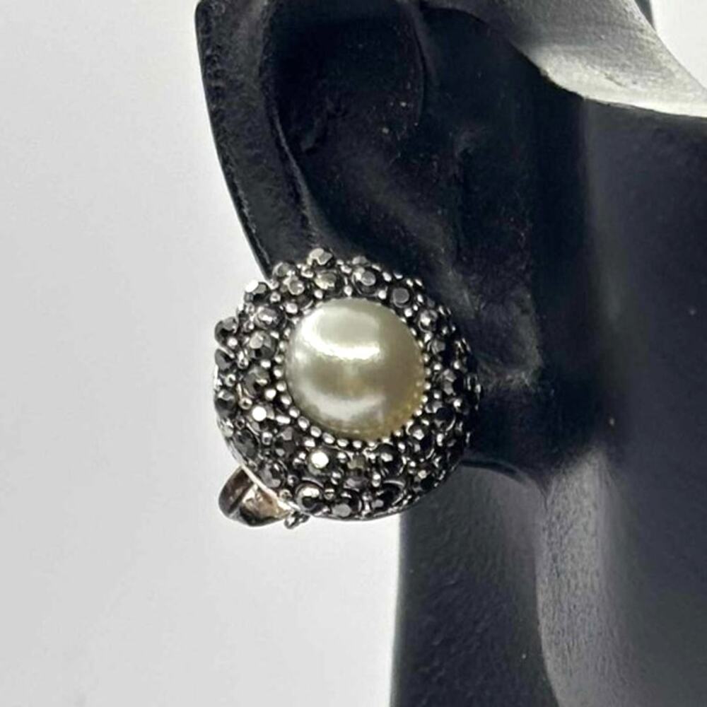 Silver Pearl Trifari Clip-On Earrings